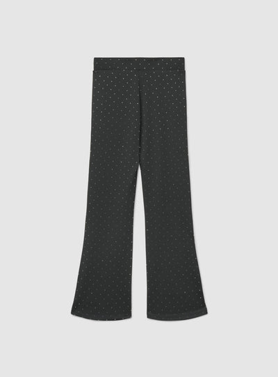 Long flared leggings with rhinestones