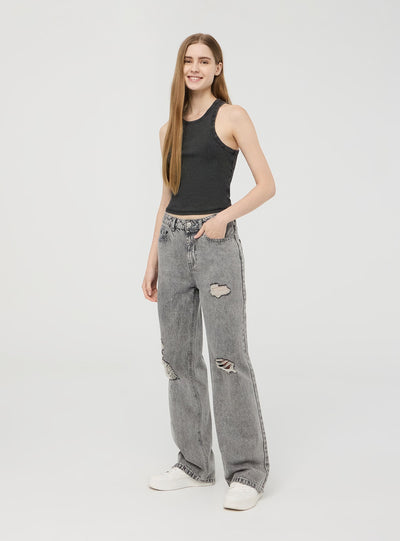 Jeans wide leg con strappi ampi