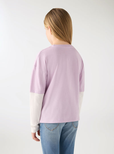 Langärmeliges T-Shirt mit Aufdruck und doppeltem Ärmel