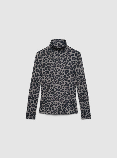 T-shirt manica lunga con stampa animalier e collo alto