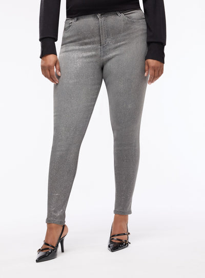 Jeans skinny cu efect strălucitor