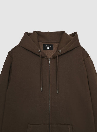 Felpa con cappuccio e zip a tinta unita