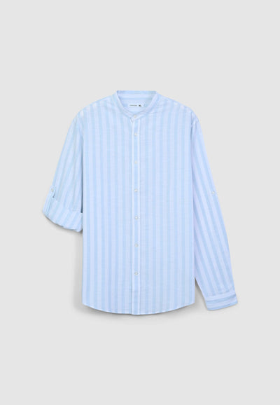 Camicia coreana a righe in misto lino