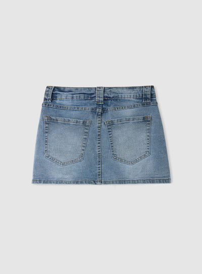 Denim mini skort with rhinestones
