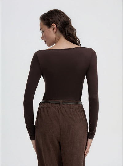 T-shirt a maniche lunghe con bordo in pizzo
