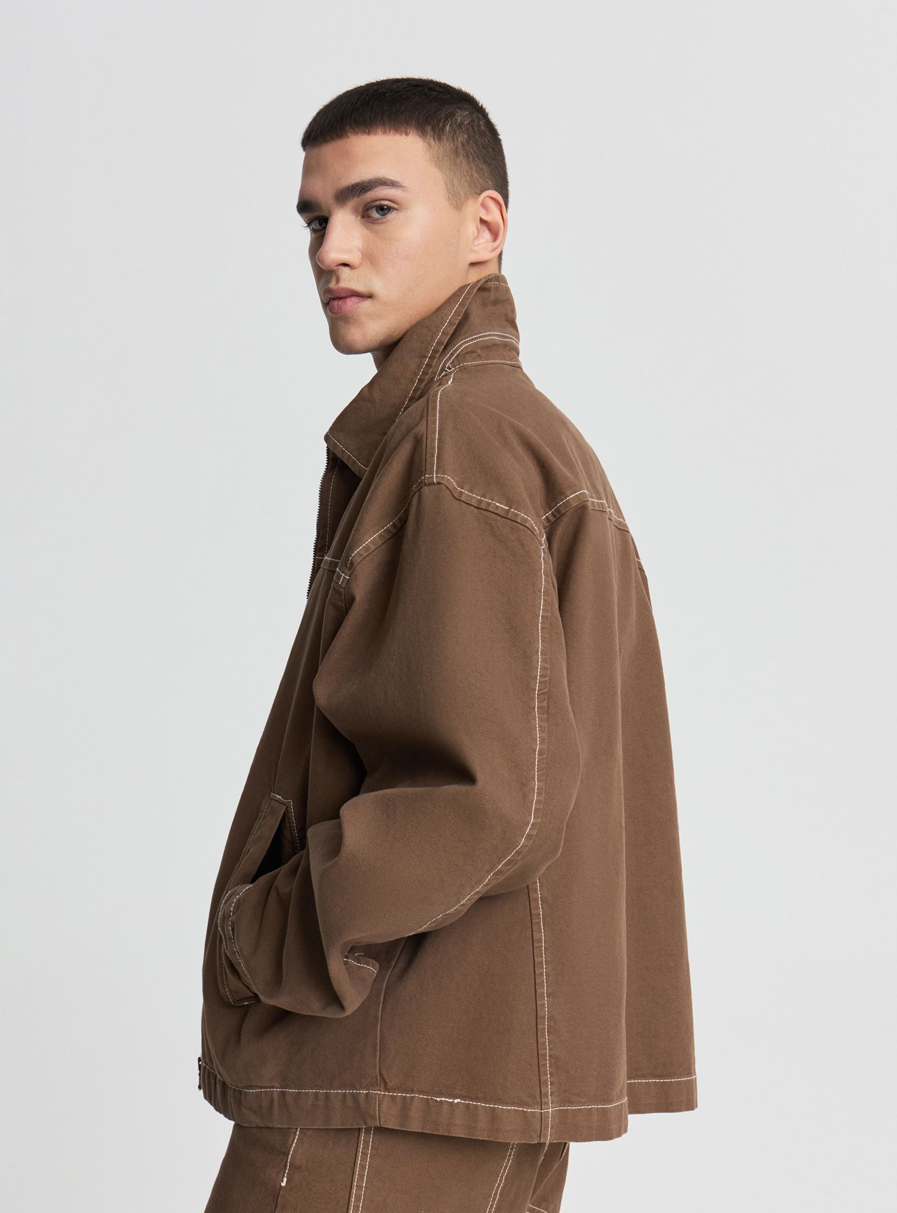 Cropped workwear jacket with zip - Terranova