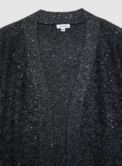 Cardigan aperto con micro paillettes