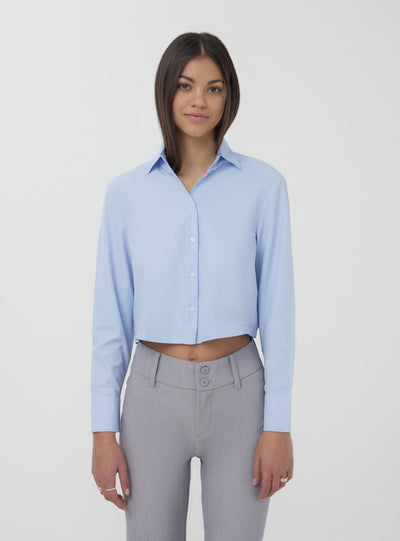 Camicia crop tinta unita in popeline