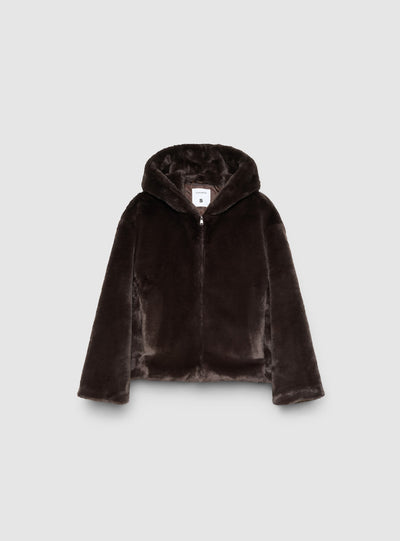 Giacca corta con cappuccio effetto peluche