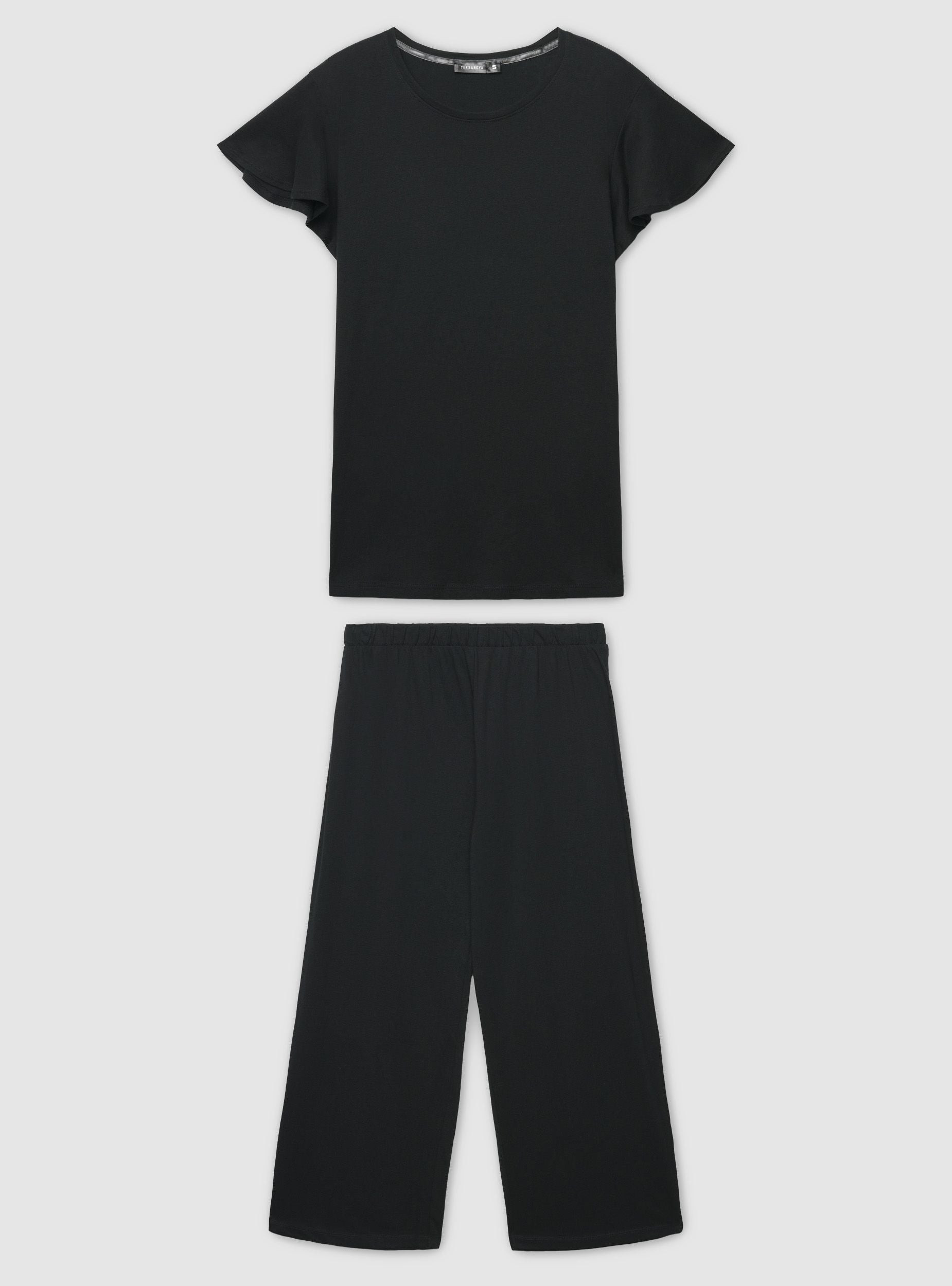 DESIGN - Set pigiama nero ultra morbido con camicia a maniche corte e pantaloncini DESIGN - Set pigiama nero ultra morbido con camicia a maniche corte e pantaloncini