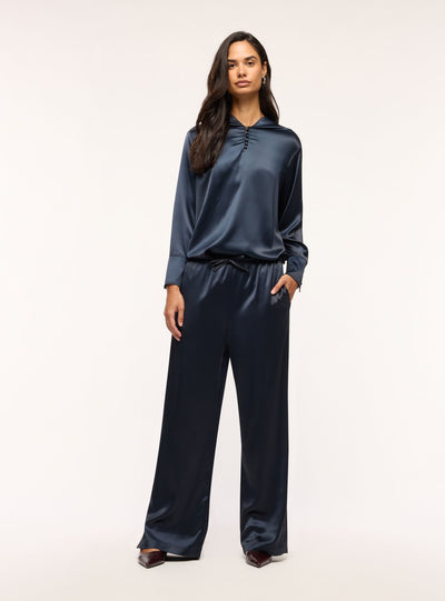 Pantaloni lunghi in satin con coulisse
