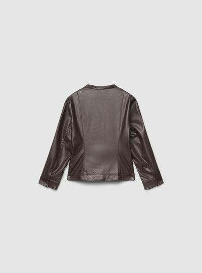 Chiodo effetto pelle con collo coreano e zip