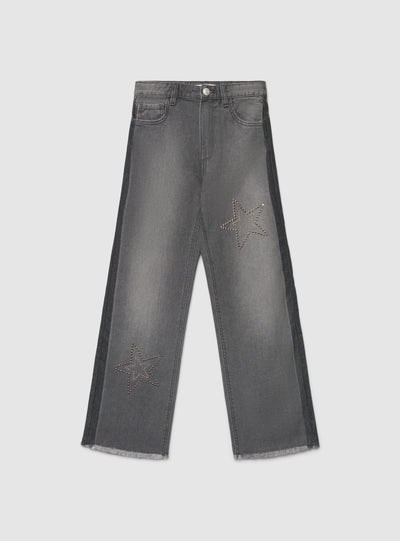 Jeans wide leg con stelle di borchie