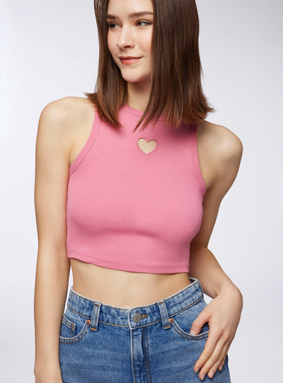 Top crop con scollo americano e ricamo cut-out