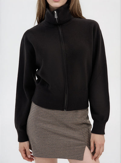Cardigan con zip e collo ampio