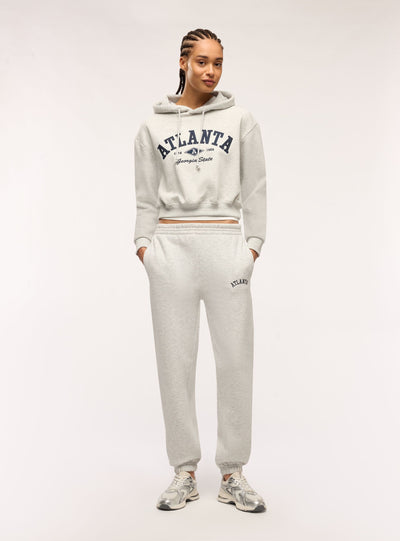 Felpa crop con cappuccio e stampa college