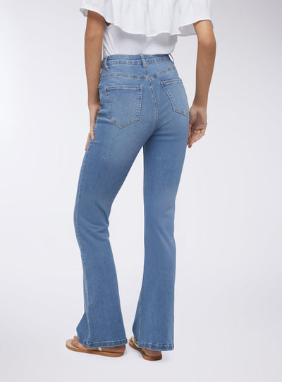Jeans a zampa a vita alta lavaggio medio