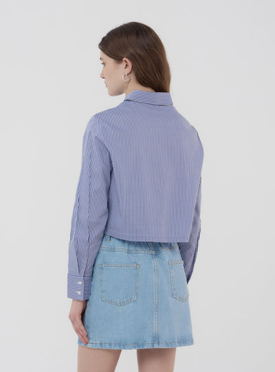Camicia crop in popeline a righe