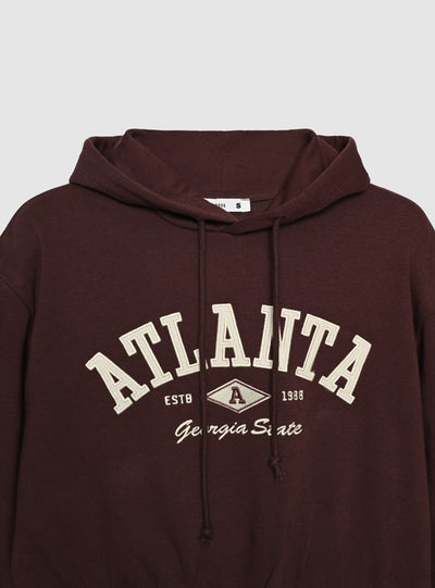 Felpa crop con cappuccio e stampa college
