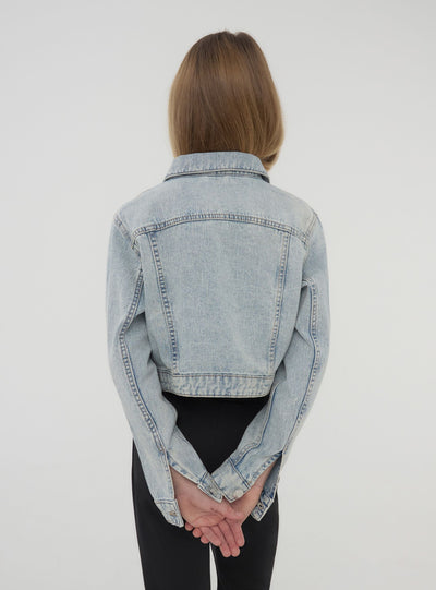 Giacca crop di jeans con strass