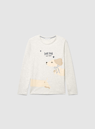 Set pigiama due pezzi con stampa cane e cuori