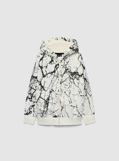 Hooded zip-up sweatshirt with marble print