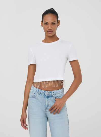 T-shirt crop con frange