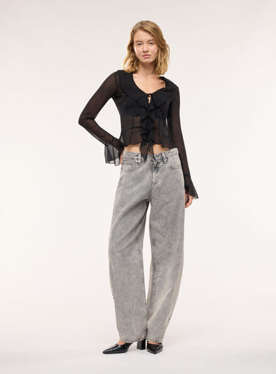 Blusa con rouches e laccio