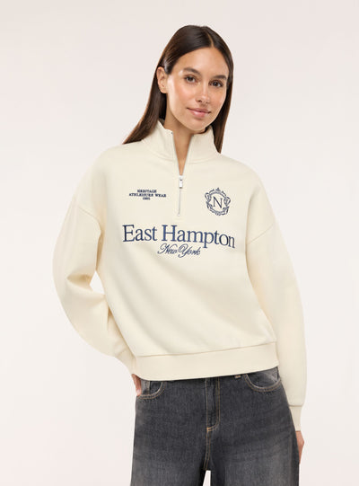 Felpa con mezza zip e ricamo college