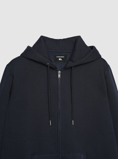 Felpa con cappuccio e zip a tinta unita