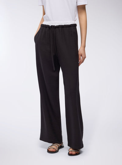 Pantaloni wide leg con vita a contrasto