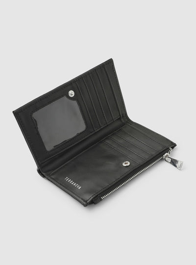 Portafoglio con zip effetto pelle