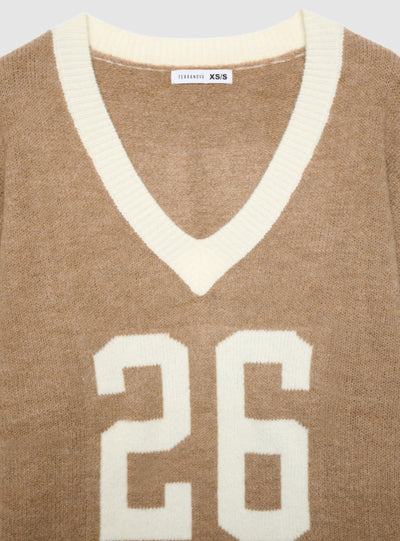 Maglia con scollo a V e numero intarsiato