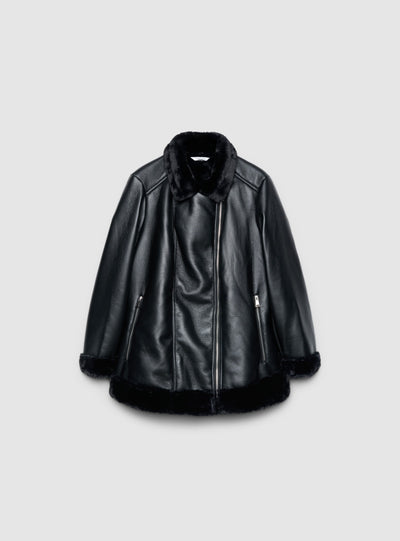 Jacket with plush-effect collar and zip