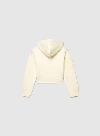 Cardigan crop con cappuccio e zip
