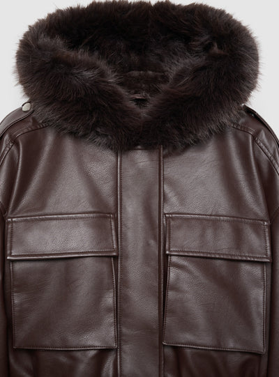 Giubbotto bomber con cappuccio e bordo in pelo