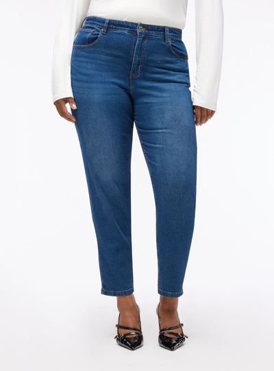 Jeans mom a tinta unita