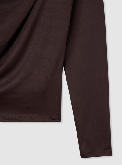 T-shirt manica lunga drappeggiata a tinta unita