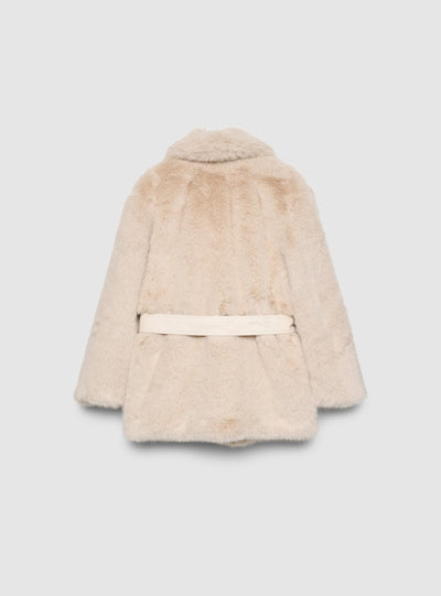 Long faux fur coat with belt