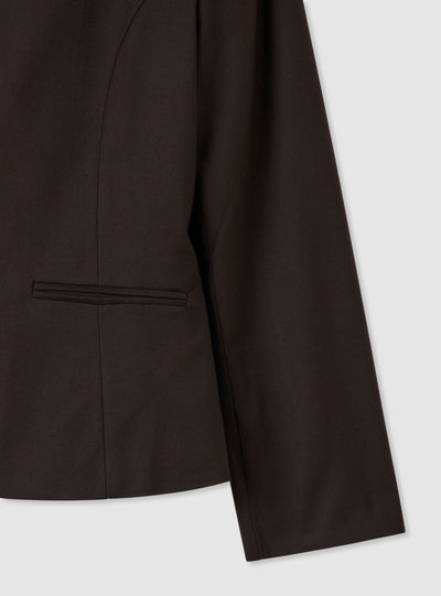 Collarless jacket with buttons
