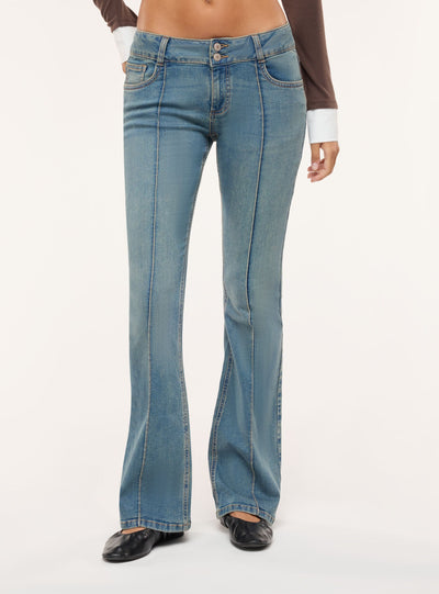 Jeans bootcut a vita bassa tinta unita