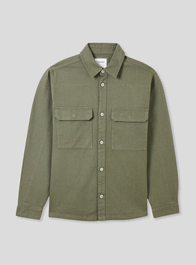 Camicia shacket in twill di cotone tinta unita
