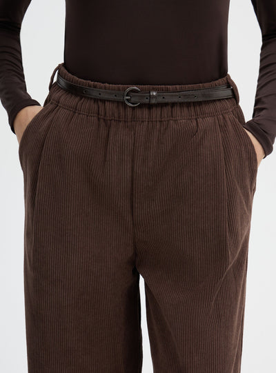 Pantaloni wide leg in velluto con cintura