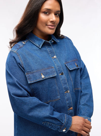 Camicia overshirt con bottoni a pressione e tasche