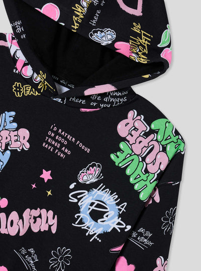 Felpa leggera stampa graffiti con cappuccio