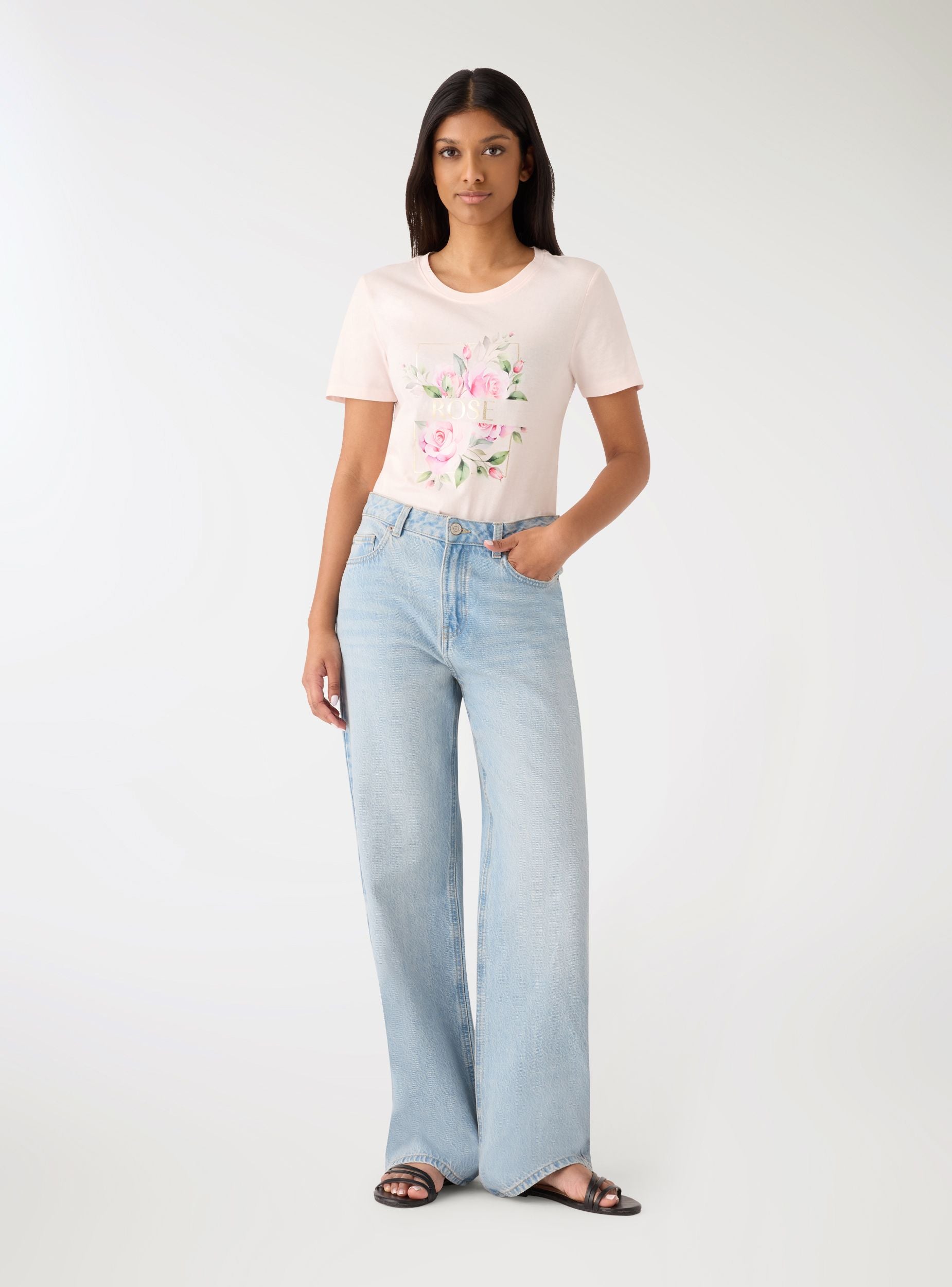 T-shirt con stampa fiori e scritta Rosa chiaro SAB0082171001S120 ...