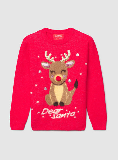Maglia natalizia con renna e paillettes