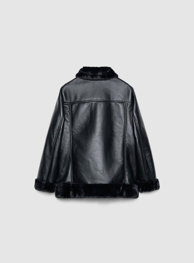Jacket with plush-effect collar and zip