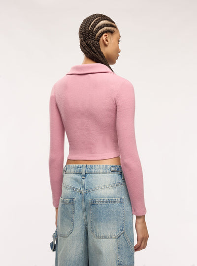 T-shirt crop a costine con zip