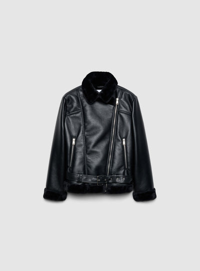 Jacke mit Lammfelloptik und Gürtel
